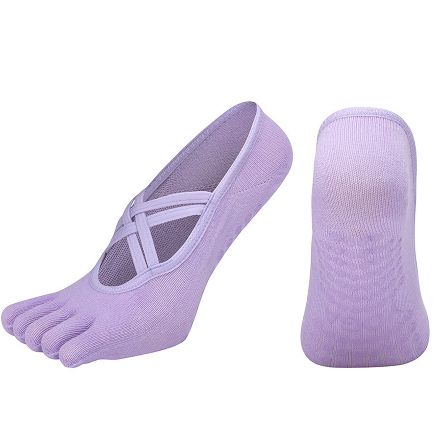 Calzini da yoga da donna Olivenorma con cinturino incrociato e cinque dita, antiscivolo in cotone, per Pilates, Barre e allenamento di stabilità. - image 1