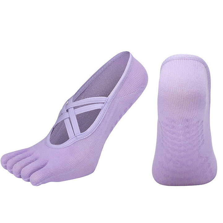 Calzini da yoga da donna Olivenorma con cinturino incrociato e cinque dita, antiscivolo in cotone, per Pilates, Barre e allenamento di stabilità. - image 1