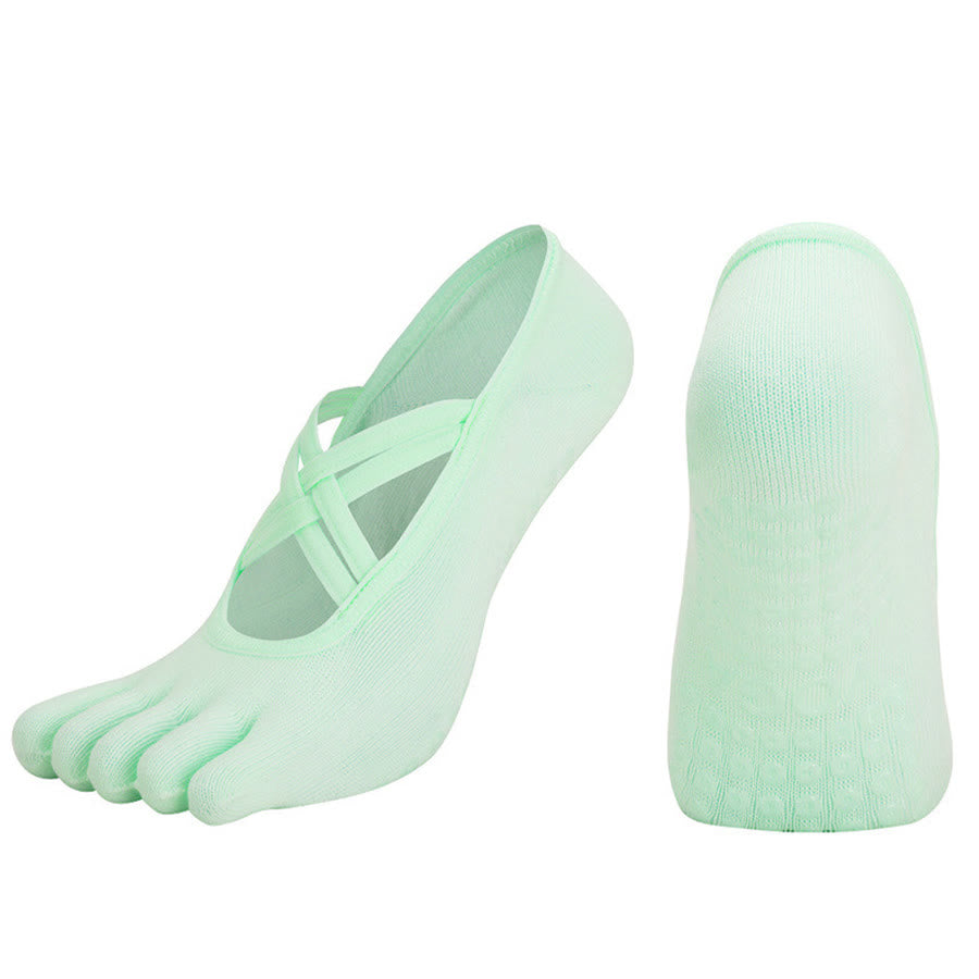 Calzini da yoga da donna Olivenorma con cinturino incrociato e cinque dita, antiscivolo in cotone, per Pilates, Barre e allenamento di stabilità. - Verde frutta - Punta chiusa - 10 paia - image 10