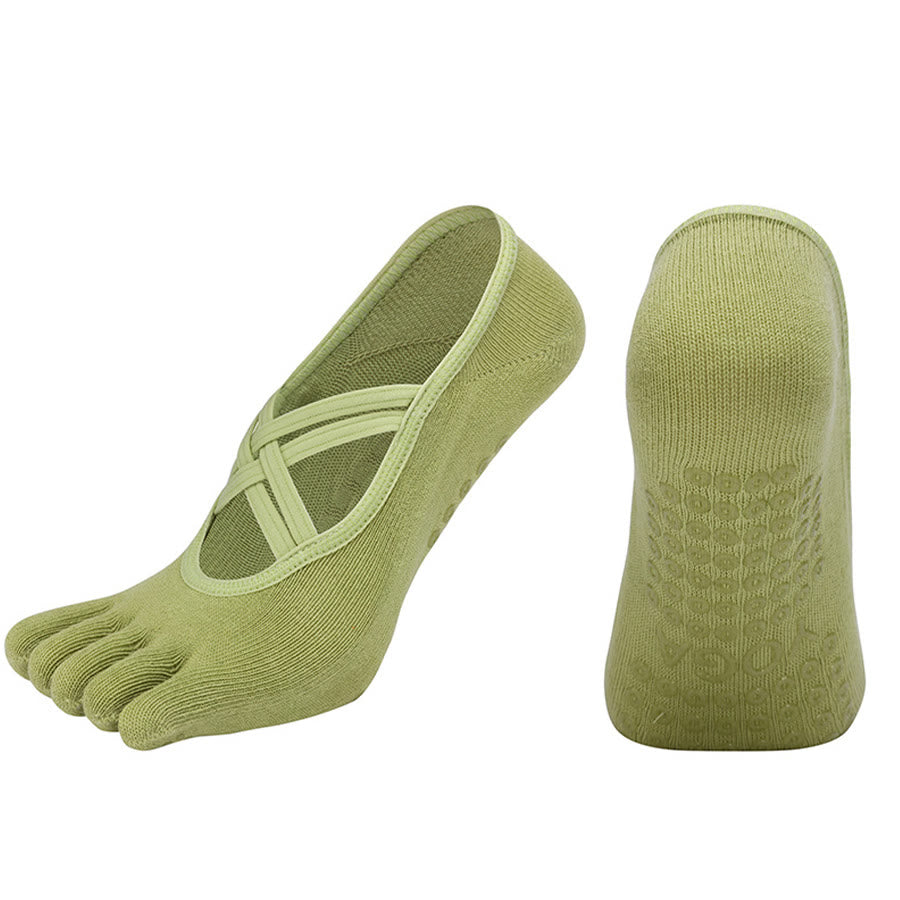 Calzini da yoga da donna Olivenorma con cinturino incrociato e cinque dita, antiscivolo in cotone, per Pilates, Barre e allenamento di stabilità. - image 14