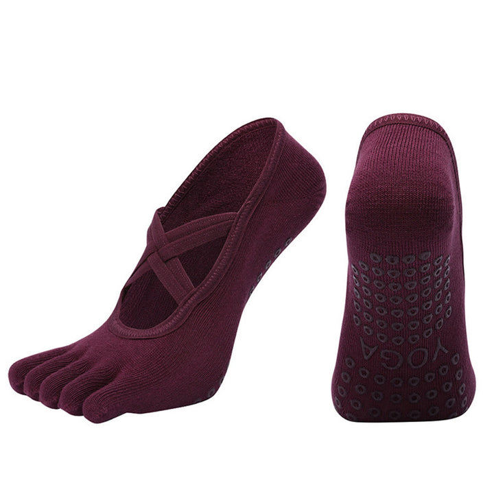 Calzini da yoga da donna Olivenorma con cinturino incrociato e cinque dita, antiscivolo in cotone, per Pilates, Barre e allenamento di stabilità. - Rosso rosa - Punta chiusa - 10 paia - image 13