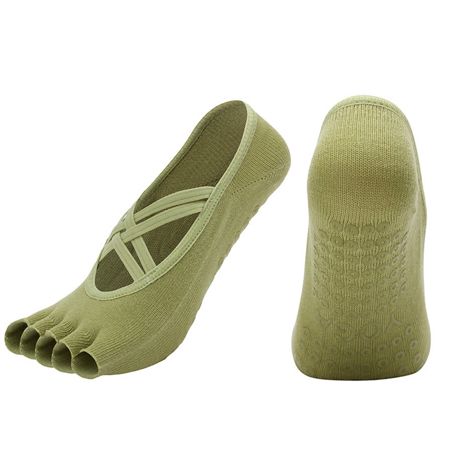 Calzini da yoga da donna Olivenorma con cinturino incrociato e cinque dita, antiscivolo in cotone, per Pilates, Barre e allenamento di stabilità. - image 27