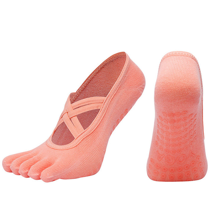 Calzini da yoga da donna Olivenorma con cinturino incrociato e cinque dita, antiscivolo in cotone, per Pilates, Barre e allenamento di stabilità. - Rosso anguria - Punta chiusa - 10 paia - image 17