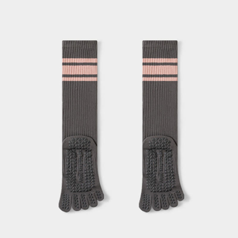 Calze da yoga Olivenorma a cinque dita in cotone antiscivolo, vestibilità slim, ideali per Pilates, Barre e altre attività all'aperto. - Grigio - 10 paia - image 2