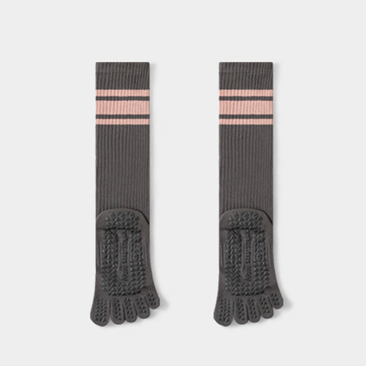 Calze da yoga Olivenorma a cinque dita in cotone antiscivolo, vestibilità slim, ideali per Pilates, Barre e altre attività all'aperto. - Grigio - 10 paia - image 2
