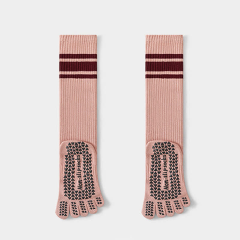 Calze da yoga Olivenorma a cinque dita in cotone antiscivolo, vestibilità slim, ideali per Pilates, Barre e altre attività all'aperto. - Rosa - 10 paia - image 5