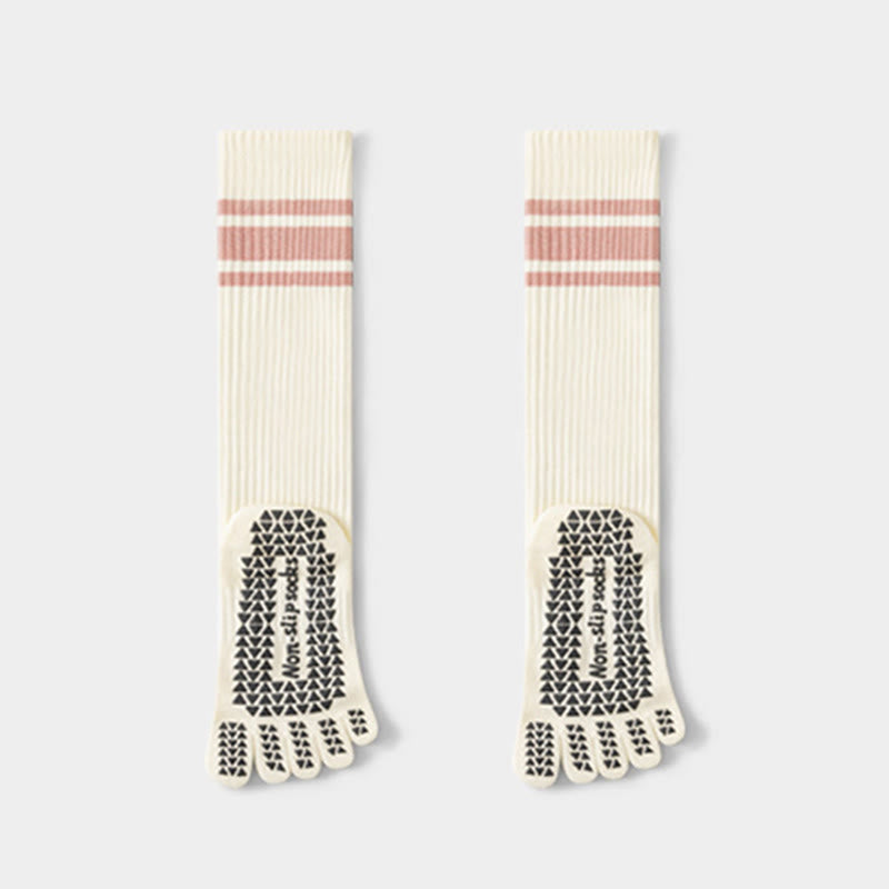 Calze da yoga Olivenorma a cinque dita in cotone antiscivolo, vestibilità slim, ideali per Pilates, Barre e altre attività all'aperto. - Bianco - 10 paia - image 8