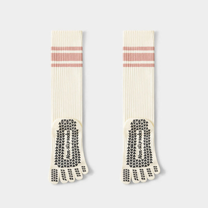 Calze da yoga Olivenorma a cinque dita in cotone antiscivolo, vestibilità slim, ideali per Pilates, Barre e altre attività all'aperto. - Bianco - 10 paia - image 8