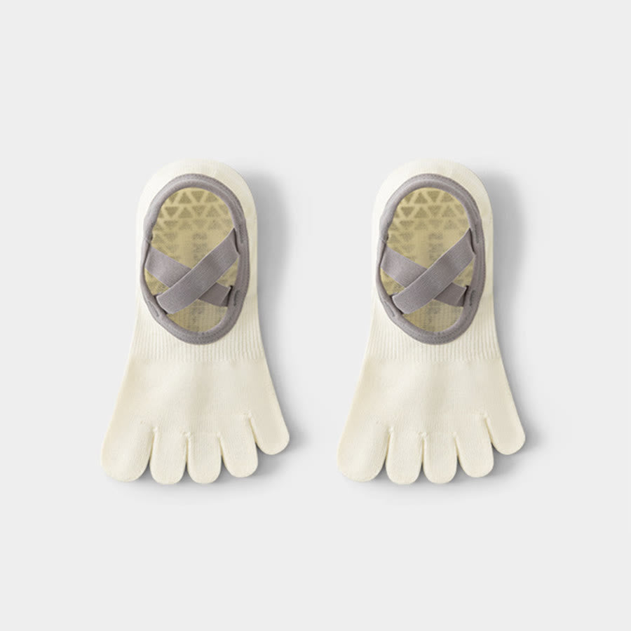 Calzini da yoga Olivenorma da donna, aperti sul collo del piede, con cinque dita, cinturino largo antiscivolo in cotone, ideali per danza e allenamento alla sbarra. - Bianco - 10 paia - image 3