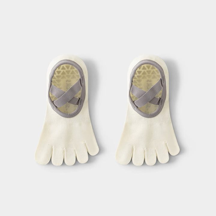 Calzini da yoga Olivenorma da donna, aperti sul collo del piede, con cinque dita, cinturino largo antiscivolo in cotone, ideali per danza e allenamento alla sbarra. - Bianco - 10 paia - image 3