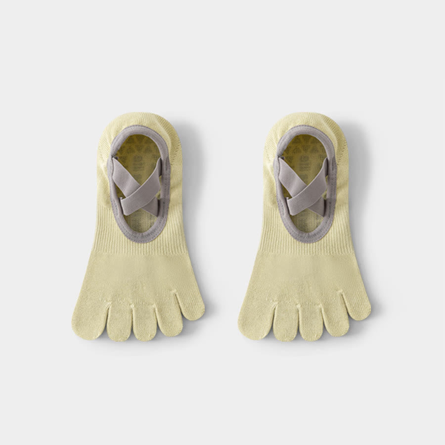 Calzini da yoga Olivenorma da donna, aperti sul collo del piede, con cinque dita, cinturino largo antiscivolo in cotone, ideali per danza e allenamento alla sbarra. - Verde - 10 paia - image 8