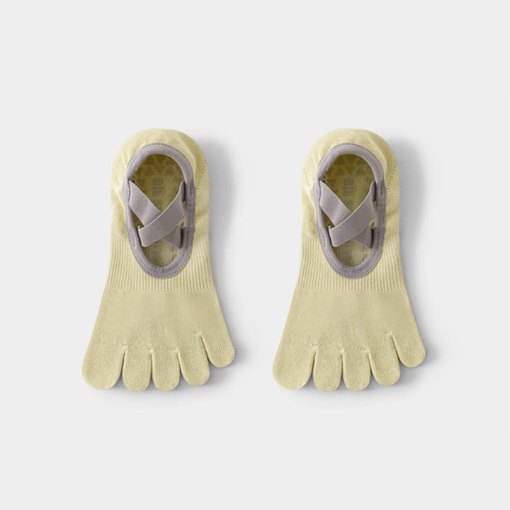 Calzini da yoga Olivenorma da donna, aperti sul collo del piede, con cinque dita, cinturino largo antiscivolo in cotone, ideali per danza e allenamento alla sbarra. - Verde - 10 paia - image 8