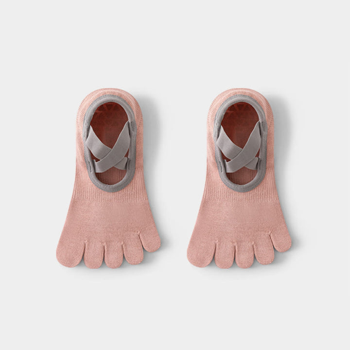 Calzini da yoga Olivenorma da donna, aperti sul collo del piede, con cinque dita, cinturino largo antiscivolo in cotone, ideali per danza e allenamento alla sbarra. - Rosa - 10 paia - image 9