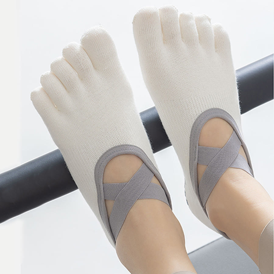 Calzini da yoga Olivenorma da donna, aperti sul collo del piede, con cinque dita, cinturino largo antiscivolo in cotone, ideali per danza e allenamento alla sbarra. - image 4