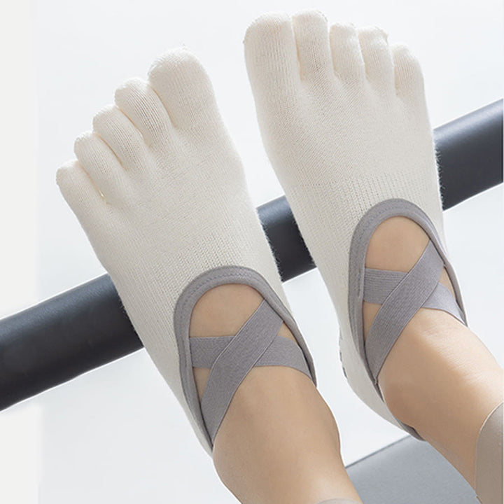 Calzini da yoga Olivenorma da donna, aperti sul collo del piede, con cinque dita, cinturino largo antiscivolo in cotone, ideali per danza e allenamento alla sbarra. - image 4