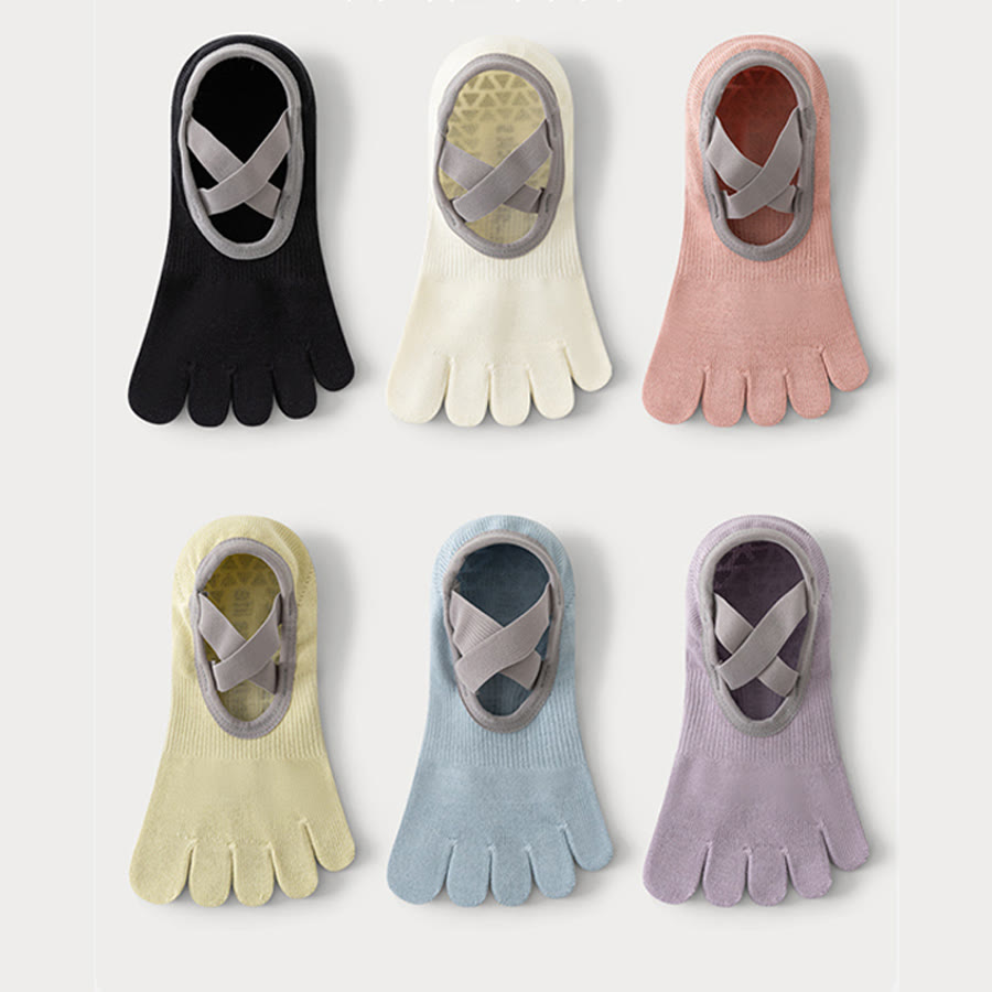 Calzini da yoga Olivenorma da donna, aperti sul collo del piede, con cinque dita, cinturino largo antiscivolo in cotone, ideali per danza e allenamento alla sbarra. - image 10