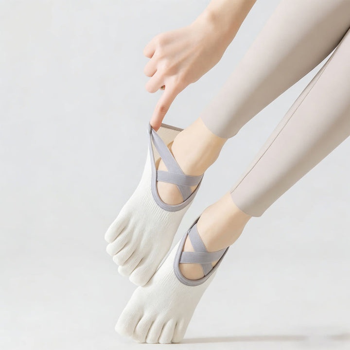 Calzini da yoga Olivenorma da donna, aperti sul collo del piede, con cinque dita, cinturino largo antiscivolo in cotone, ideali per danza e allenamento alla sbarra. - image 5
