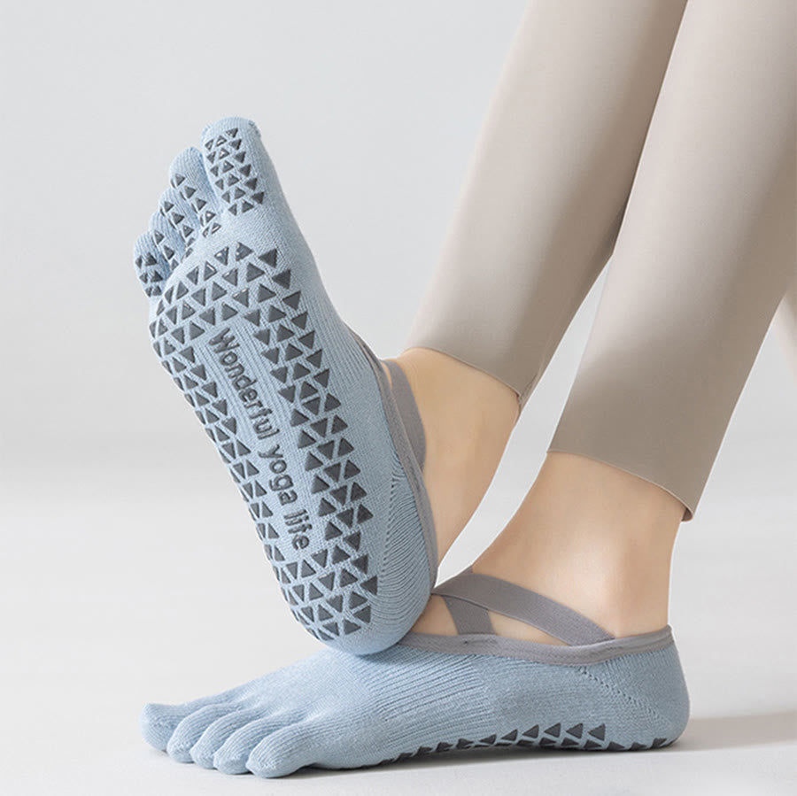 Calzini da yoga Olivenorma da donna, aperti sul collo del piede, con cinque dita, cinturino largo antiscivolo in cotone, ideali per danza e allenamento alla sbarra. - Blu - 10 paia - image 0