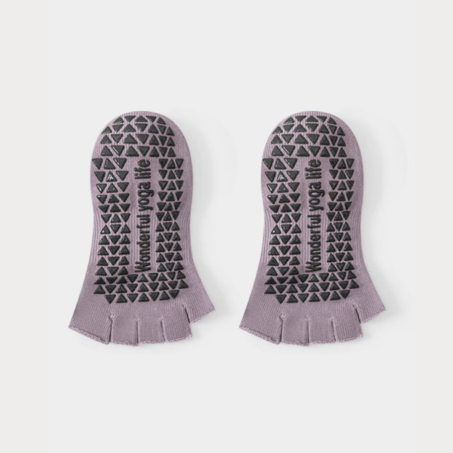 Calzini da yoga da donna Olivenorma con tallone aperto, cinque dita, cinturino avvolgente, antiscivolo, traspiranti, in cotone, ideali per l'allenamento. - Viola - 10 paia - image 9