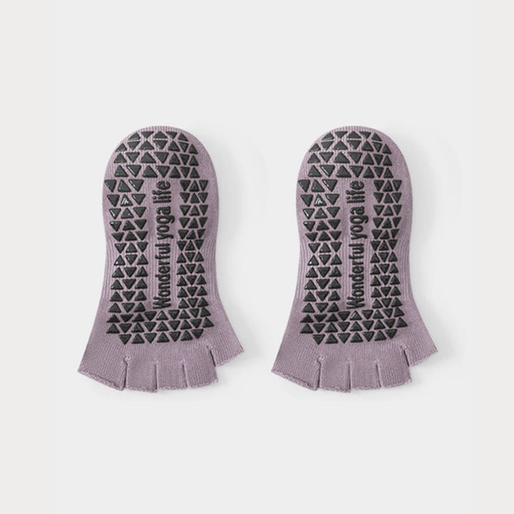 Calzini da yoga da donna Olivenorma con tallone aperto, cinque dita, cinturino avvolgente, antiscivolo, traspiranti, in cotone, ideali per l'allenamento. - Viola - 10 paia - image 9