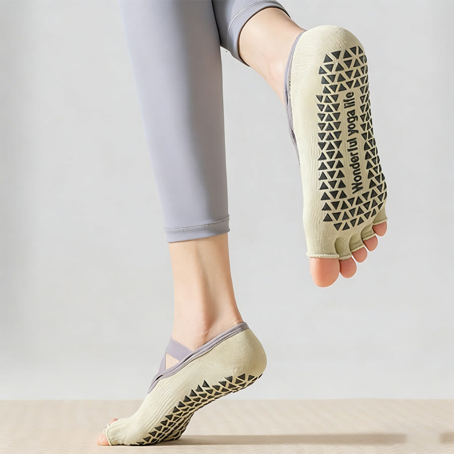 Calzini da yoga da donna Olivenorma con tallone aperto, cinque dita, cinturino avvolgente, antiscivolo, traspiranti, in cotone, ideali per l'allenamento. - image 2