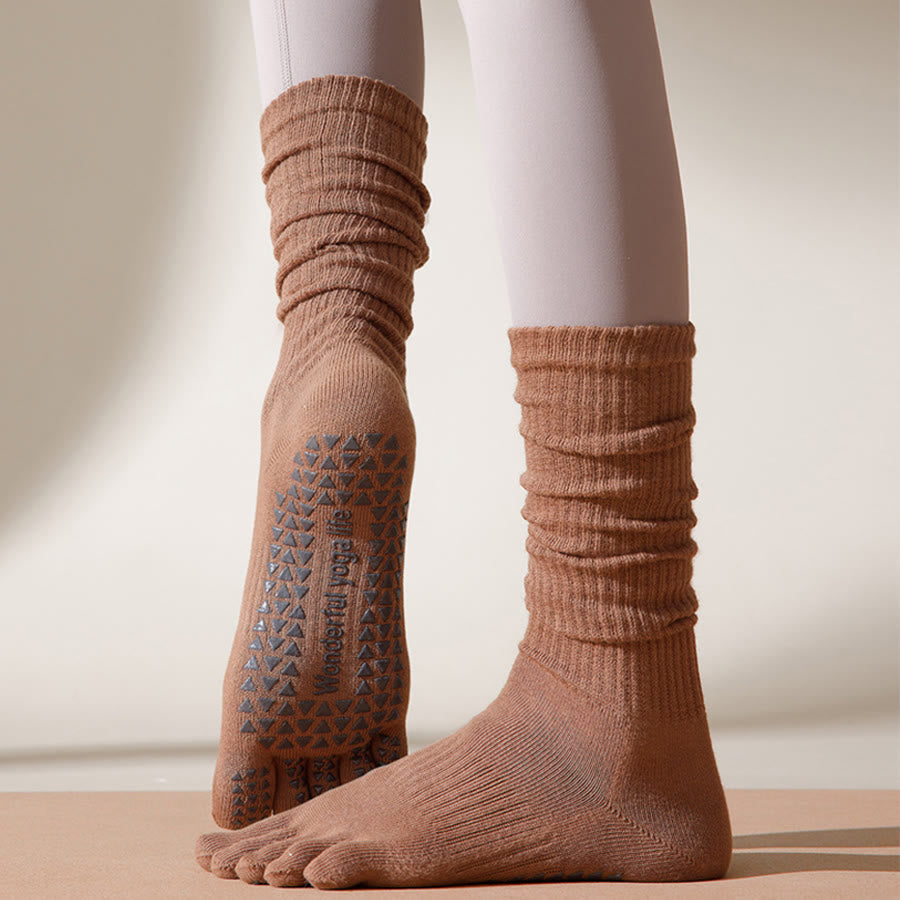 Calze da yoga da donna Olivenorma a cinque dita, traspiranti, antiscivolo, igieniche e confortevoli, lunghezza medio-calzino. - Caffè leggero - 10 paia - image 0