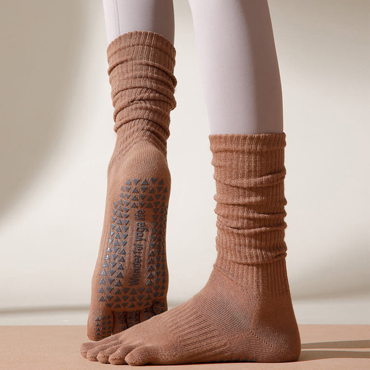 Calze da yoga da donna Olivenorma a cinque dita, traspiranti, antiscivolo, igieniche e confortevoli, lunghezza medio-calzino. - Caffè leggero - 10 paia - image 0