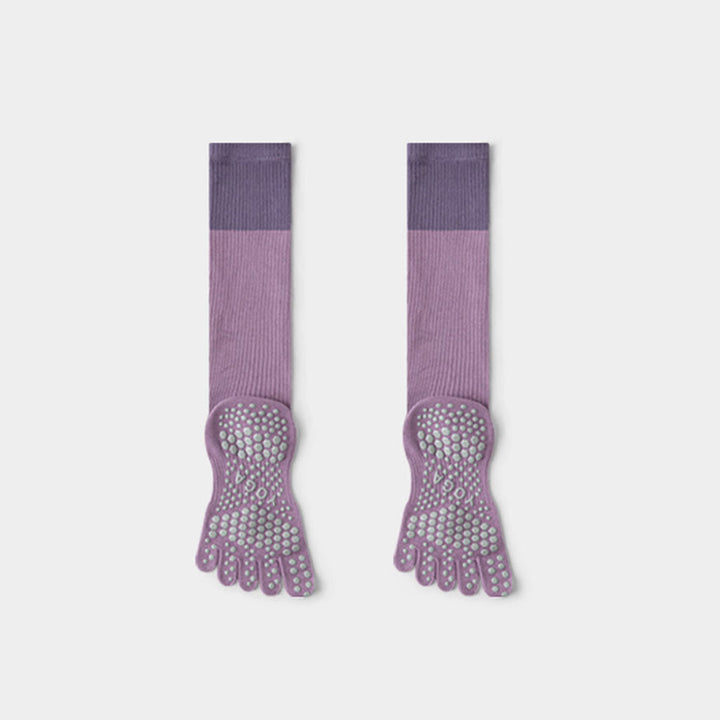 Calze Olivenorma a compressione lunga con cinque dita in cotone antiscivolo, traspiranti e di supporto, ideali per Pilates, Barre e Yoga da donna. - image 2