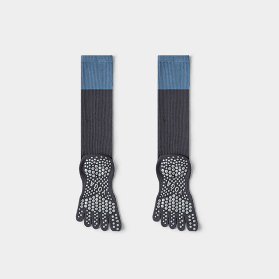 Calze Olivenorma a compressione lunga con cinque dita in cotone antiscivolo, traspiranti e di supporto, ideali per Pilates, Barre e Yoga da donna. - Grigio - 10 paia - image 3