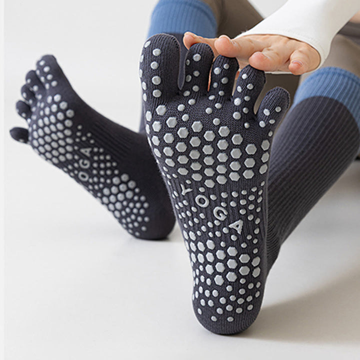 Calze Olivenorma a compressione lunga con cinque dita in cotone antiscivolo, traspiranti e di supporto, ideali per Pilates, Barre e Yoga da donna. - image 4
