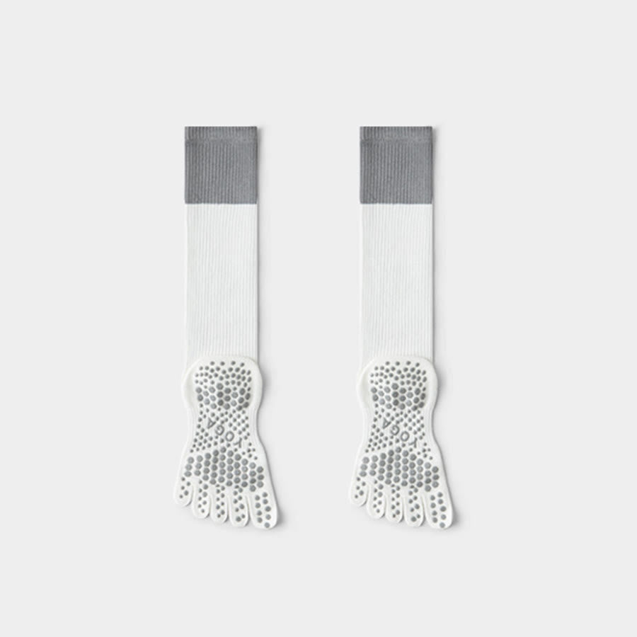 Calze Olivenorma a compressione lunga con cinque dita in cotone antiscivolo, traspiranti e di supporto, ideali per Pilates, Barre e Yoga da donna. - Bianco - 10 paia - image 5