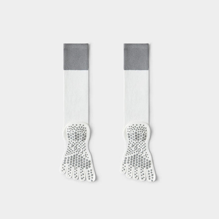 Calze Olivenorma a compressione lunga con cinque dita in cotone antiscivolo, traspiranti e di supporto, ideali per Pilates, Barre e Yoga da donna. - Bianco - 10 paia - image 5