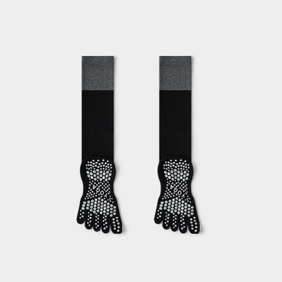 Calze Olivenorma a compressione lunga con cinque dita in cotone antiscivolo, traspiranti e di supporto, ideali per Pilates, Barre e Yoga da donna. - Nero - 10 paia - image 6