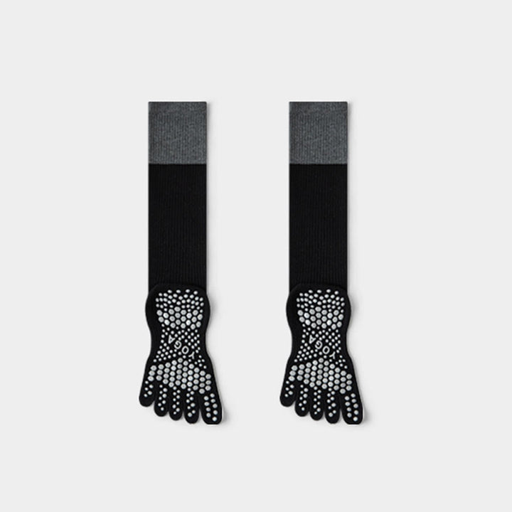 Calze Olivenorma a compressione lunga con cinque dita in cotone antiscivolo, traspiranti e di supporto, ideali per Pilates, Barre e Yoga da donna. - Nero - 10 paia - image 6