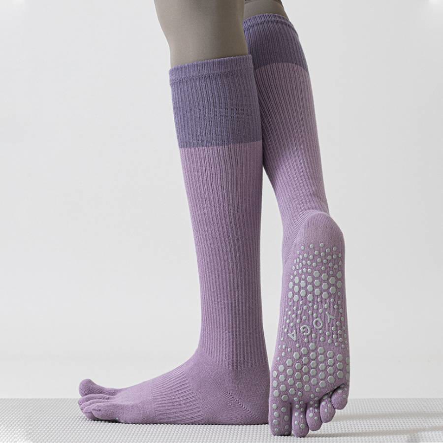 Calze Olivenorma a compressione lunga con cinque dita in cotone antiscivolo, traspiranti e di supporto, ideali per Pilates, Barre e Yoga da donna. - Viola - 10 paia - image 0