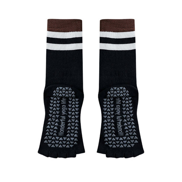 Calze da yoga da donna Olivenorma a metà polpaccio con cinque dita, bordo a contrasto, antiscivolo e traspiranti in cotone. - Nero - 10 paia - image 11