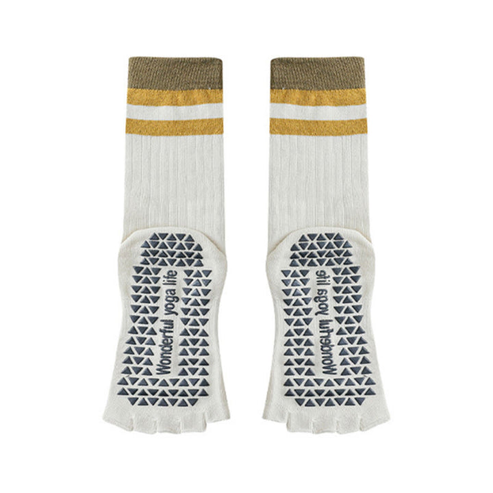 Calze da yoga da donna Olivenorma a metà polpaccio con cinque dita, bordo a contrasto, antiscivolo e traspiranti in cotone. - Giallo-bianco - 10 paia - image 5