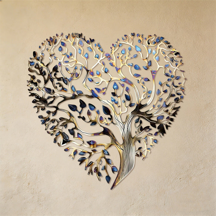 Decorazione da parete in metallo a forma di cuore "Albero della Vita " Olivenorma - Artigiano boemo - 38 cm*38 cm*1,2 mm - image 0