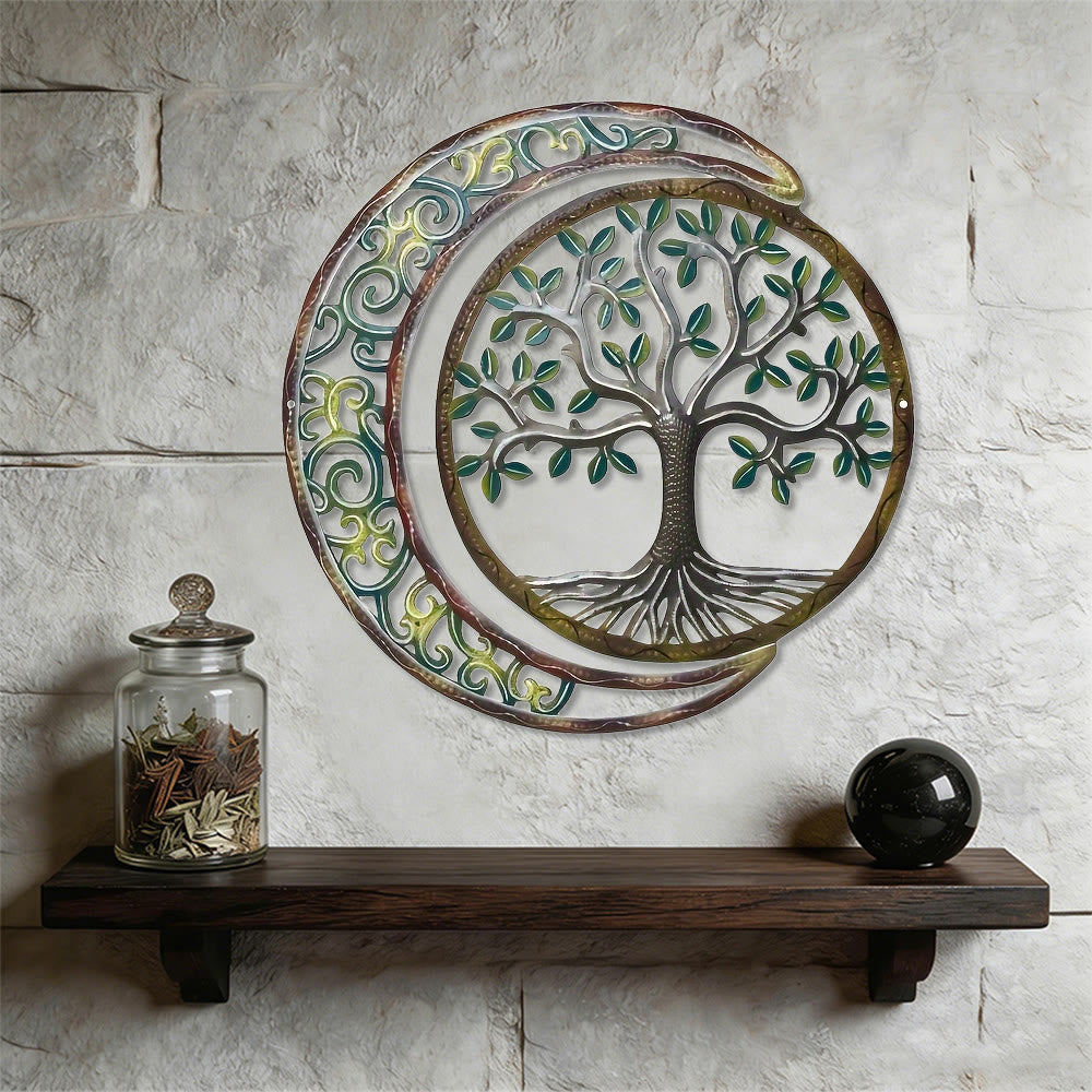 Decorazione da parete in metallo Olivenorma con albero della vita e luna crescente - Boho celeste - image 0