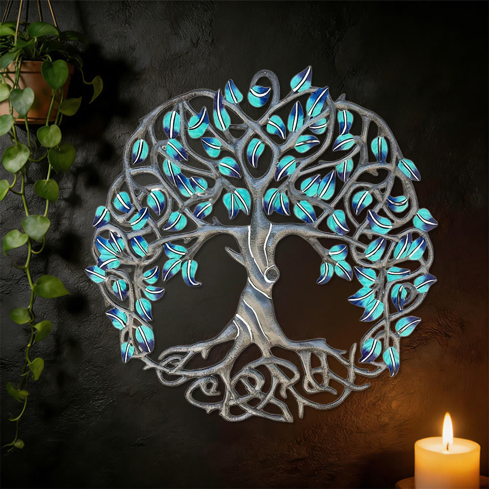 Decorazione da parete in metallo Olivenorma con albero della vita turchese - Boho spirituale - 38 cm*38 cm*1,2 mm - image 0