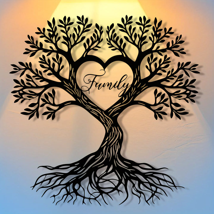 Decorazione murale in metallo con l'albero della vita della famiglia Olivenorma - Rustico sentimentale - 38 cm*38 cm*1,2 mm - image 0