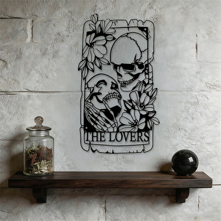 Olivenorma, decorazione murale in metallo con scheletro dei Tarocchi degli Amanti. - Gotico Boho - image 0