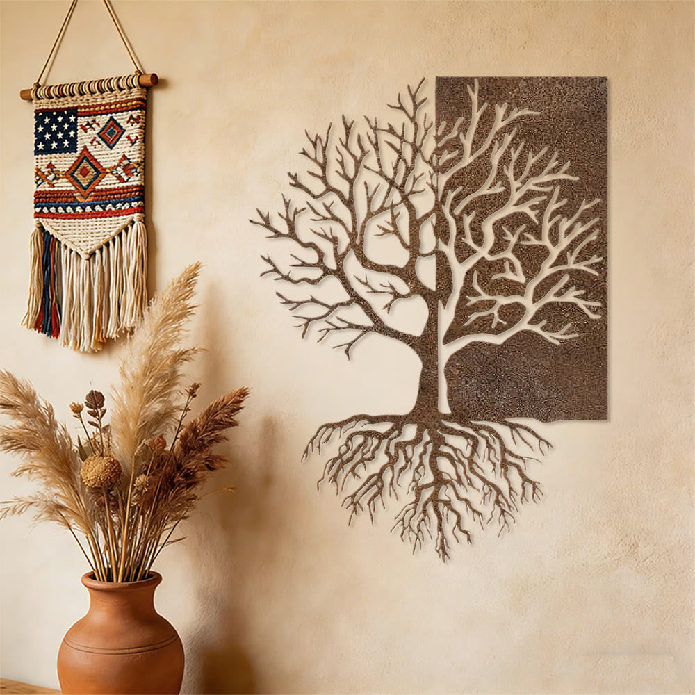 Decorazione da parete in metallo Olivenorma con albero della vita rustico diviso - Wabi-Sabi Boho - image 0