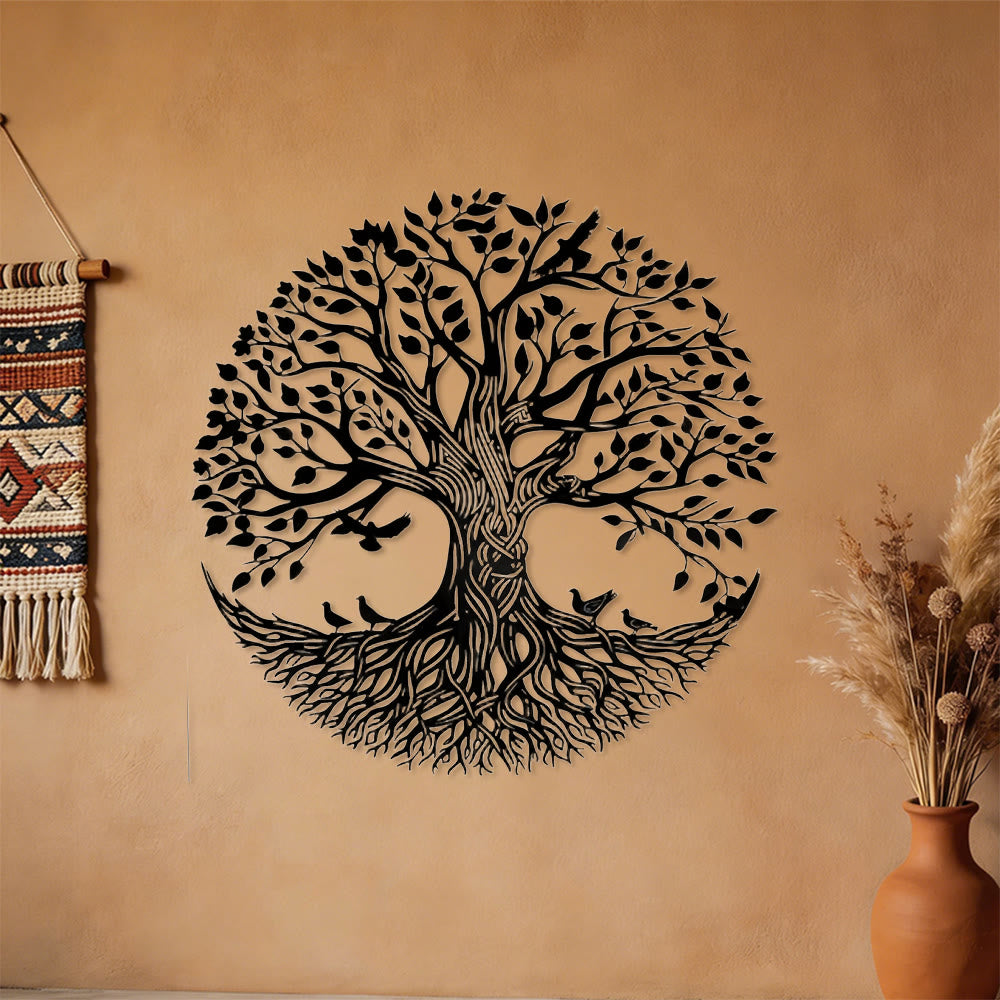 Decorazione murale circolare in metallo Olivenorma con albero della vita e uccelli - Natura boema - image 0