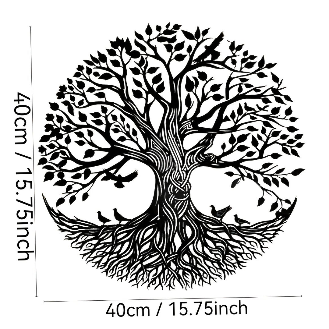 Decorazione murale circolare in metallo Olivenorma con albero della vita e uccelli - image 2