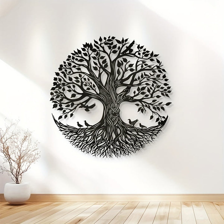 Decorazione murale circolare in metallo Olivenorma con albero della vita e uccelli - image 1
