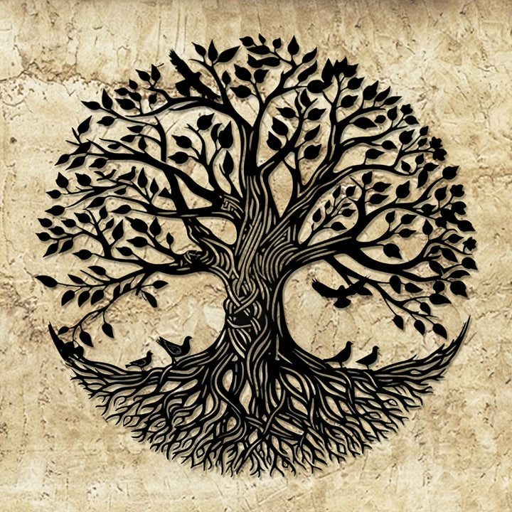 Decorazione murale circolare in metallo Olivenorma con albero della vita e uccelli - image 3