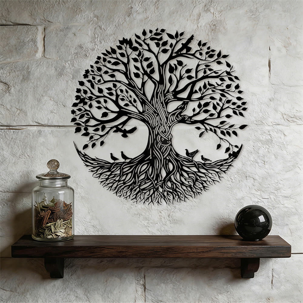 Decorazione murale circolare in metallo Olivenorma con albero della vita e uccelli - image 5