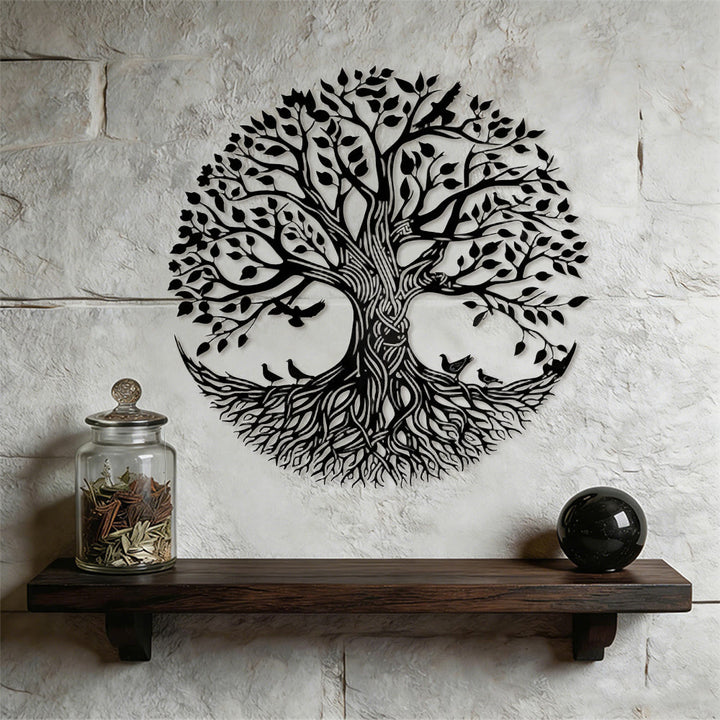 Decorazione murale circolare in metallo Olivenorma con albero della vita e uccelli - image 5