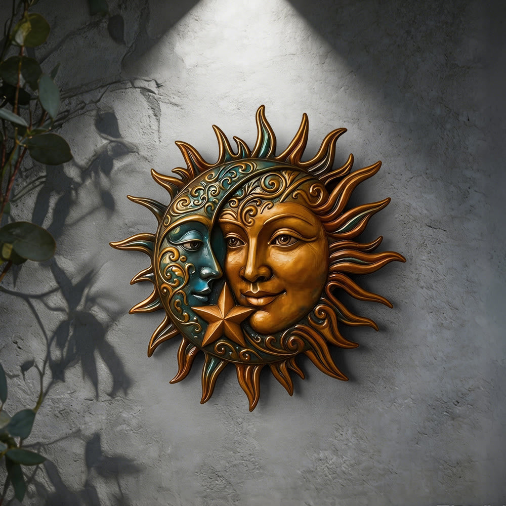 Decorazione murale celeste in metallo con volto di sole e luna Olivenorma - image 2